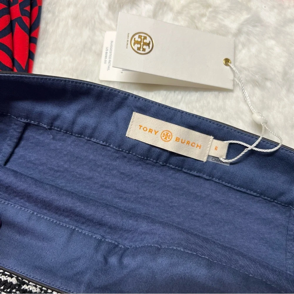 Tory Burch Tweed Raffia Fringe Stripe Skirt Leather Trim Black/White Size 6 NWT!